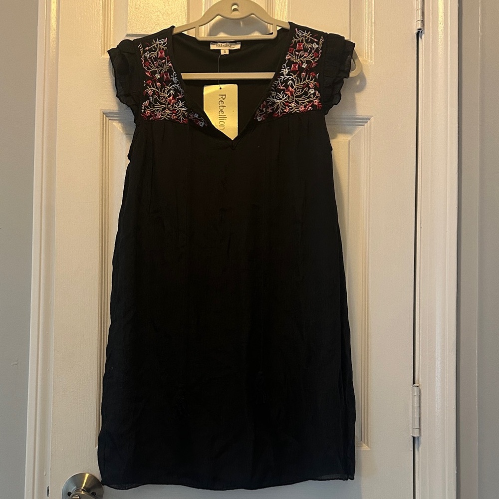 Rebellion Black Dress with Red/White/Pink/Gold/silver Embroidery